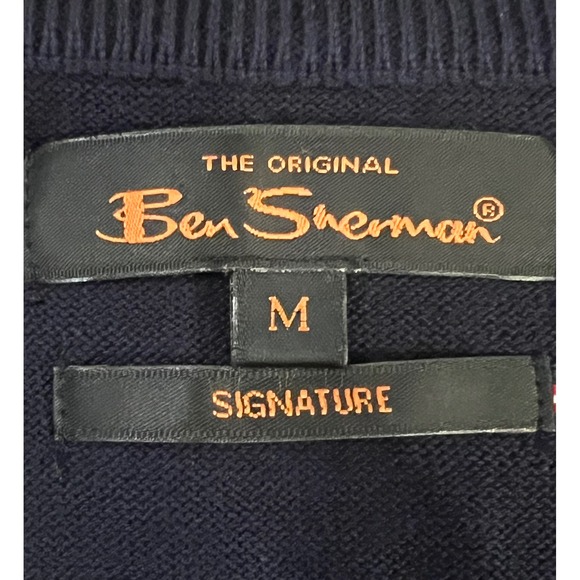 Ben Sherman Mens Argyle V Neck Sweater Vest Navy White Size M Signature - Picture 7 of 9